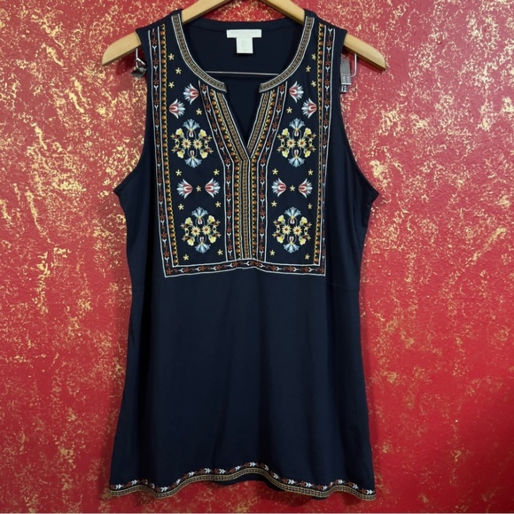 CHRISTIAN SIRIANO NEW YORK Embroidered Sleeveless Shirt Blouse Top Tunic L